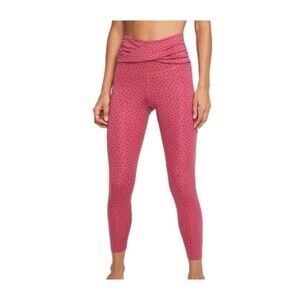 Nike Yoga Dri-Fit Womens Pink Polka Dot Leggings Size L Twisted Flap Waist Box C